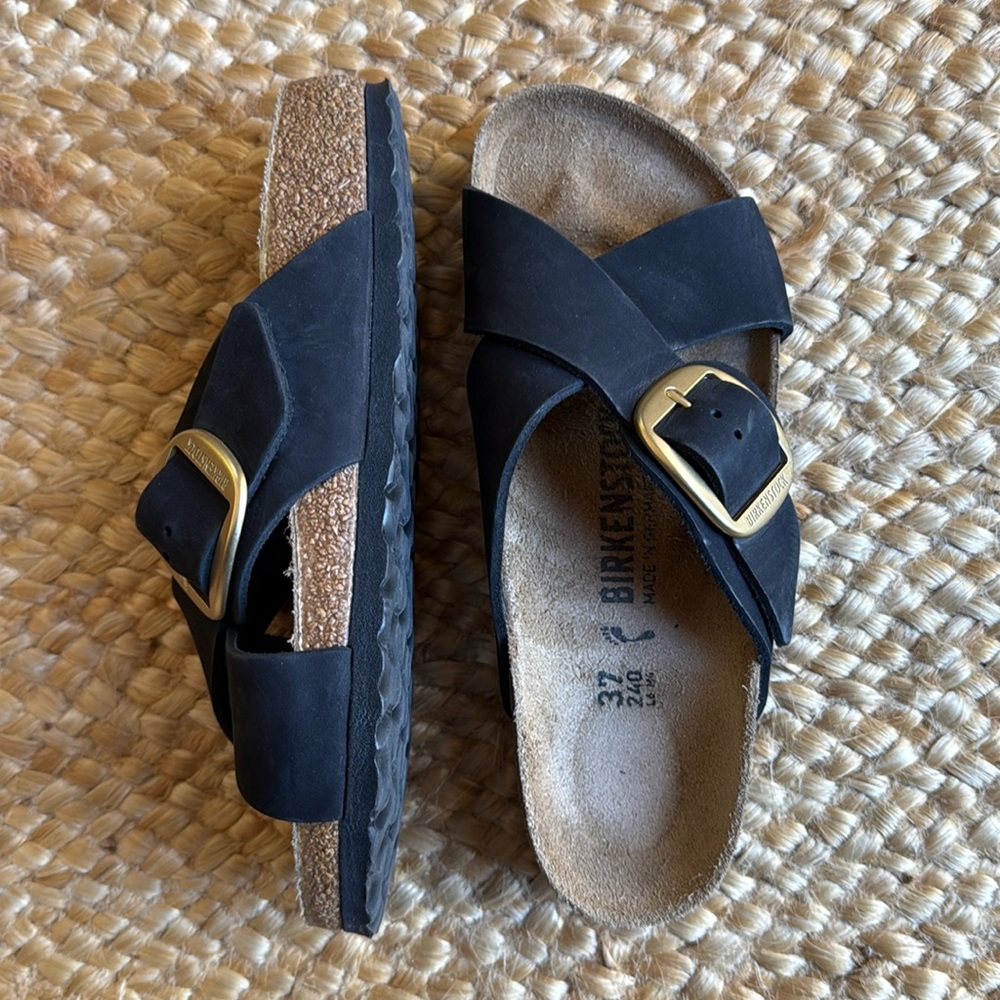 BIRKENSTOCK SIENA BIG BUCKLE in Black Nubuck M/N Size 7 37